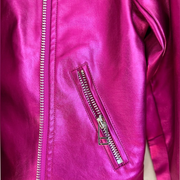 7 For All Mankind NWT Faux Leather Metallic Pink Jacket, size XS - Picture 3 of 9